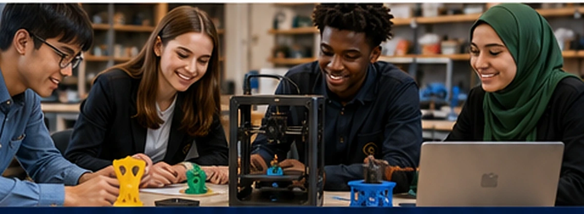 Learners reviewing 3D printed projects together